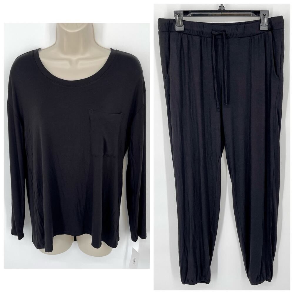 Alfani NWT Womens 2 Piece PJ Set Sleepwear Shirt & Pants Size S Classic Black